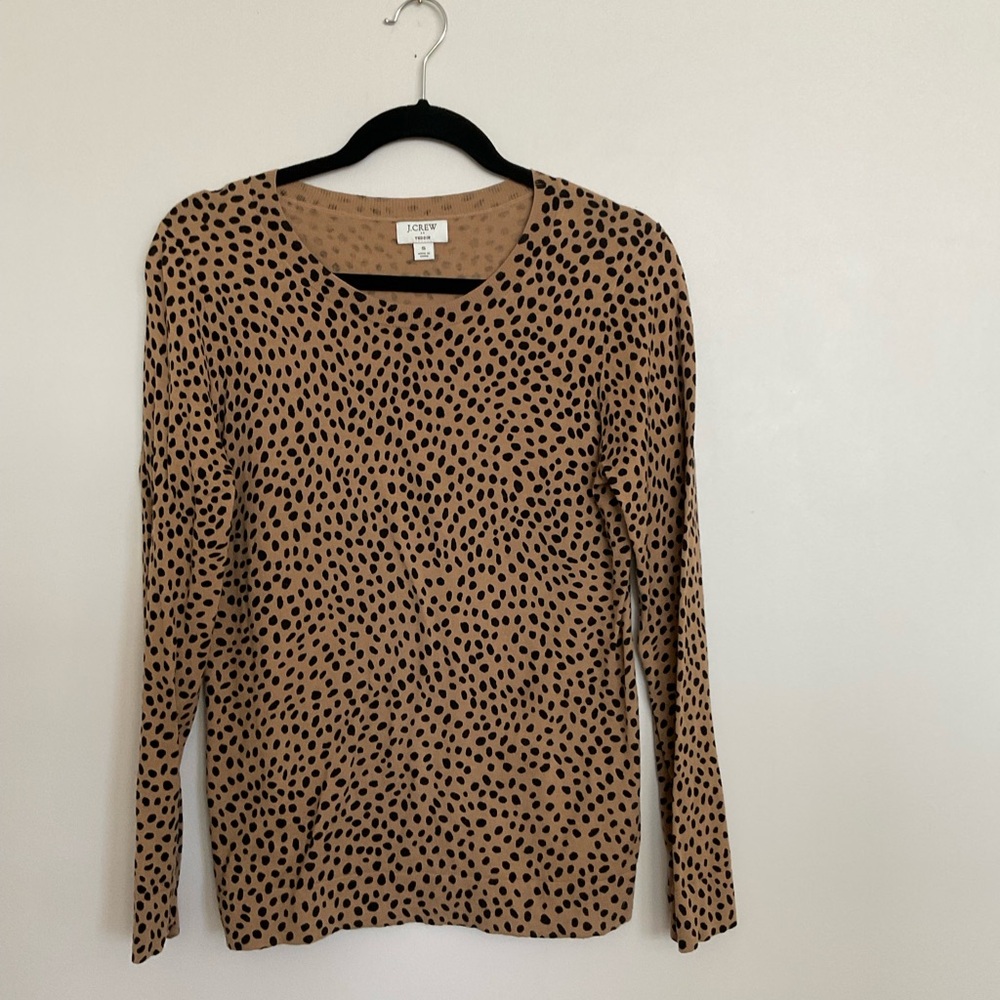 J. Crew Black and Tan Long Sleeve Fitted Blouse